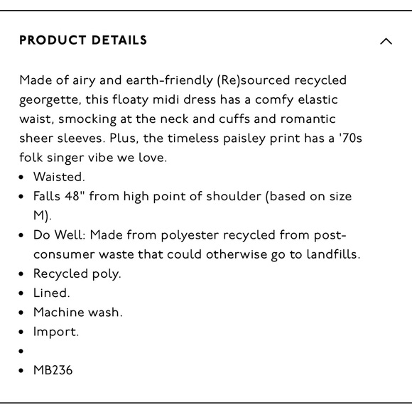 ❌Sold❌Madewell Resourced Georgette Smocked-Neck Midi Dress Folktale Paisley - Picture 6 of 8
